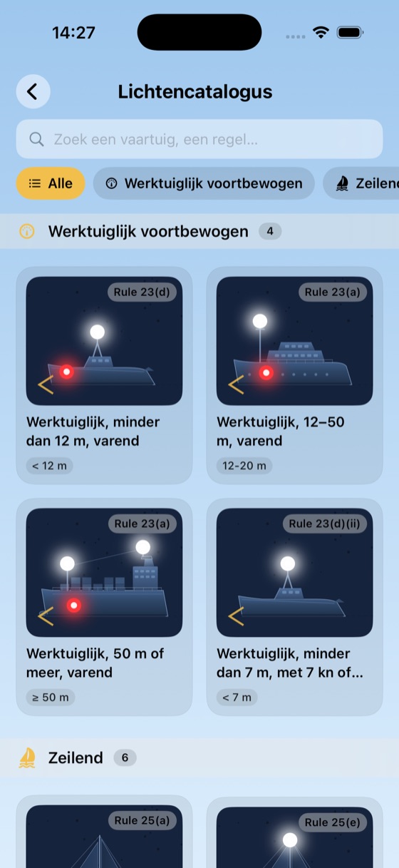 We Boat-lichtencatalogus, elke configuratie getekend op het silhouet van het eigen schip