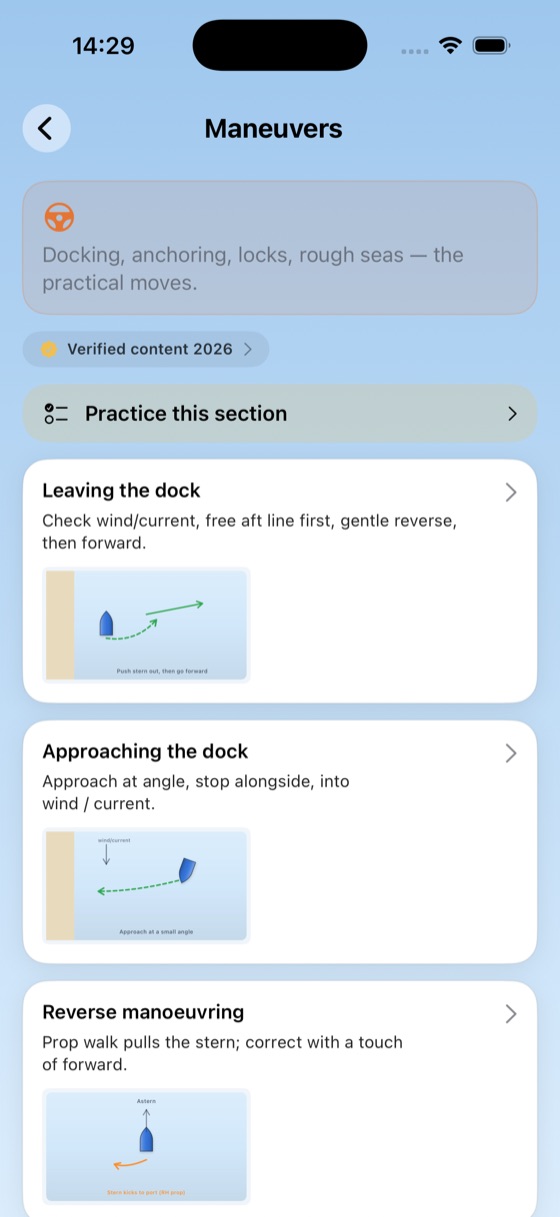 Maneuvers with step-by-step diagrams