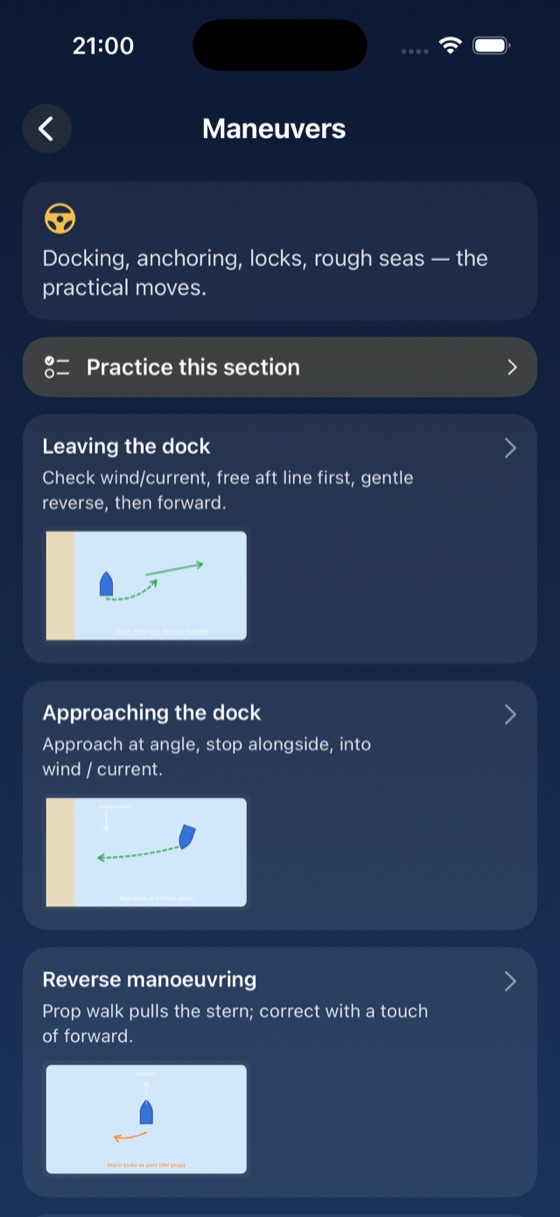 Maneuvers with step-by-step diagrams