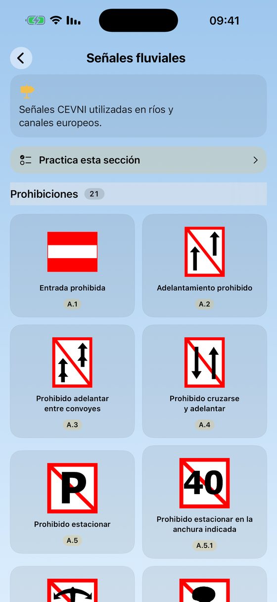Señales fluviales oficiales CEVNI