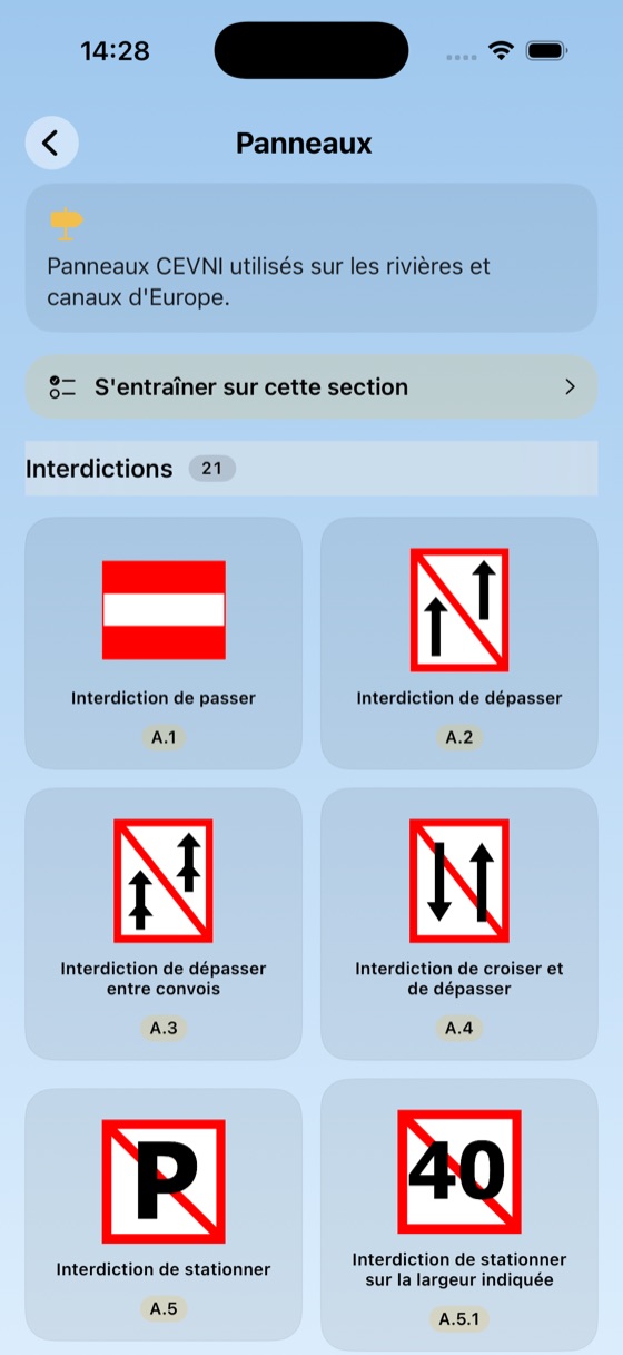 Panneaux fluviaux CEVNI officiels