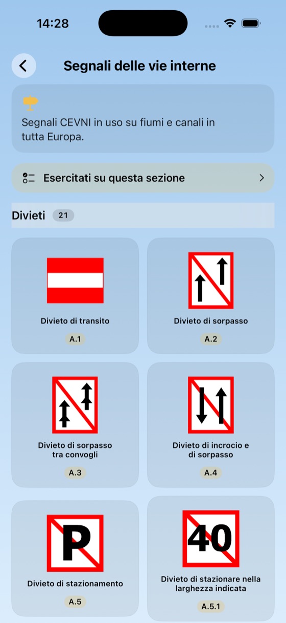 Segnaletica fluviale CEVNI ufficiale