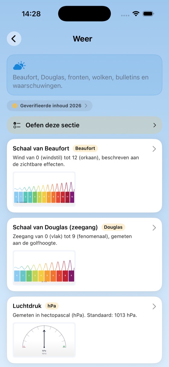 Marien weer: schalen van Beaufort en Douglas